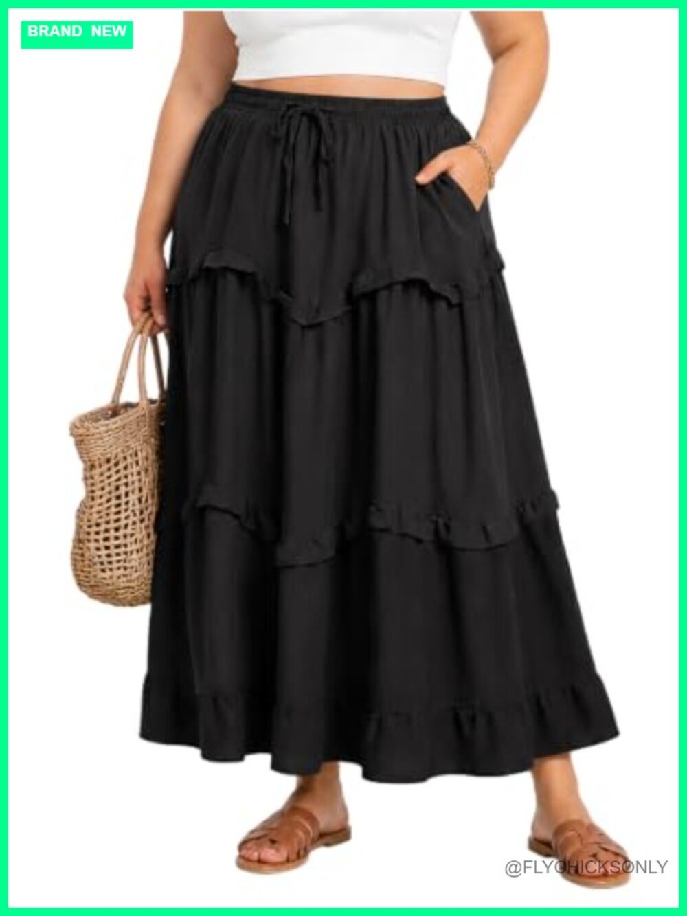 Plus Size Tiered Maxi Skirt with Pockets Flowy Renaissance Long Skirt